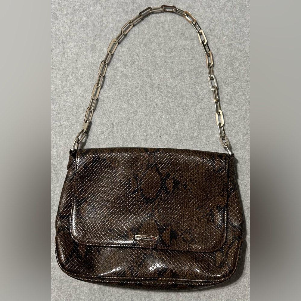 Nine West Handbag Womens Sz Medium Shoulder Purse Snake Print Man Made Materials